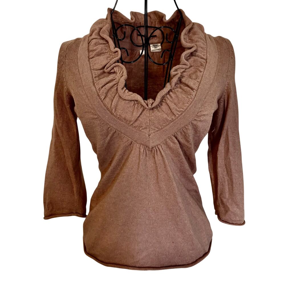 Anthropologie Moth Ruffled Cropped Wool Cotton Angora Blend Sweater Top